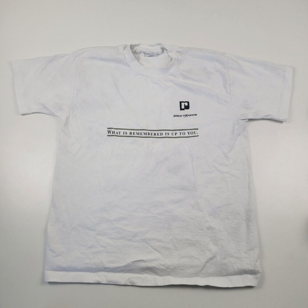 Paco Rabanne Shirt Men XL Vintage‎ Single Stitch Crewneck White Adult Spell-Out
